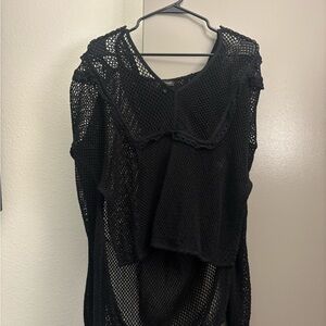 Top shop Black Mesh Sleeveless Hoodie